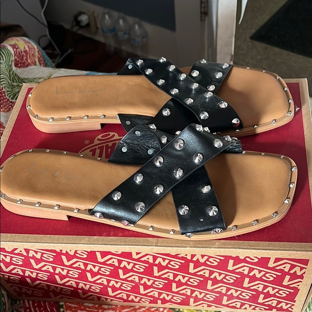 Nicole Miller Black Studded Women's Sandals